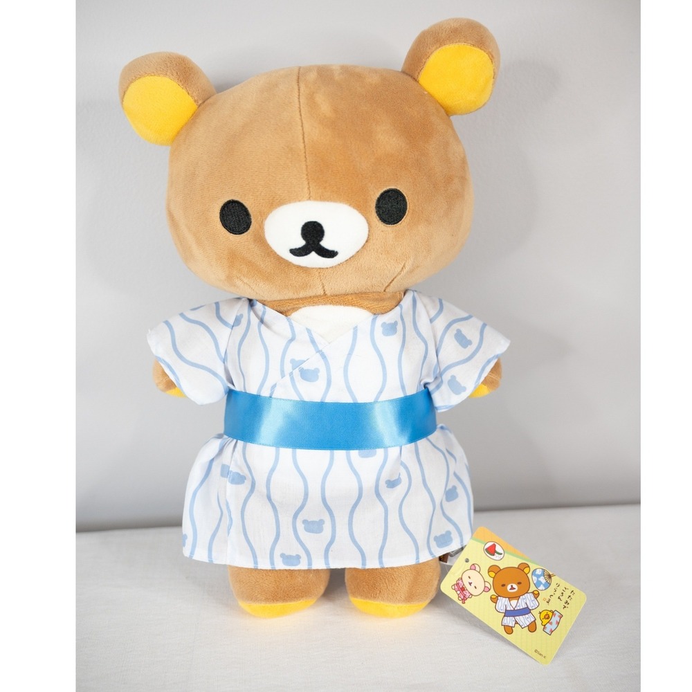 San-X Rilakkuma Plush 16 inch Brown New Yukata Blue Kimono Summer Festival Tag